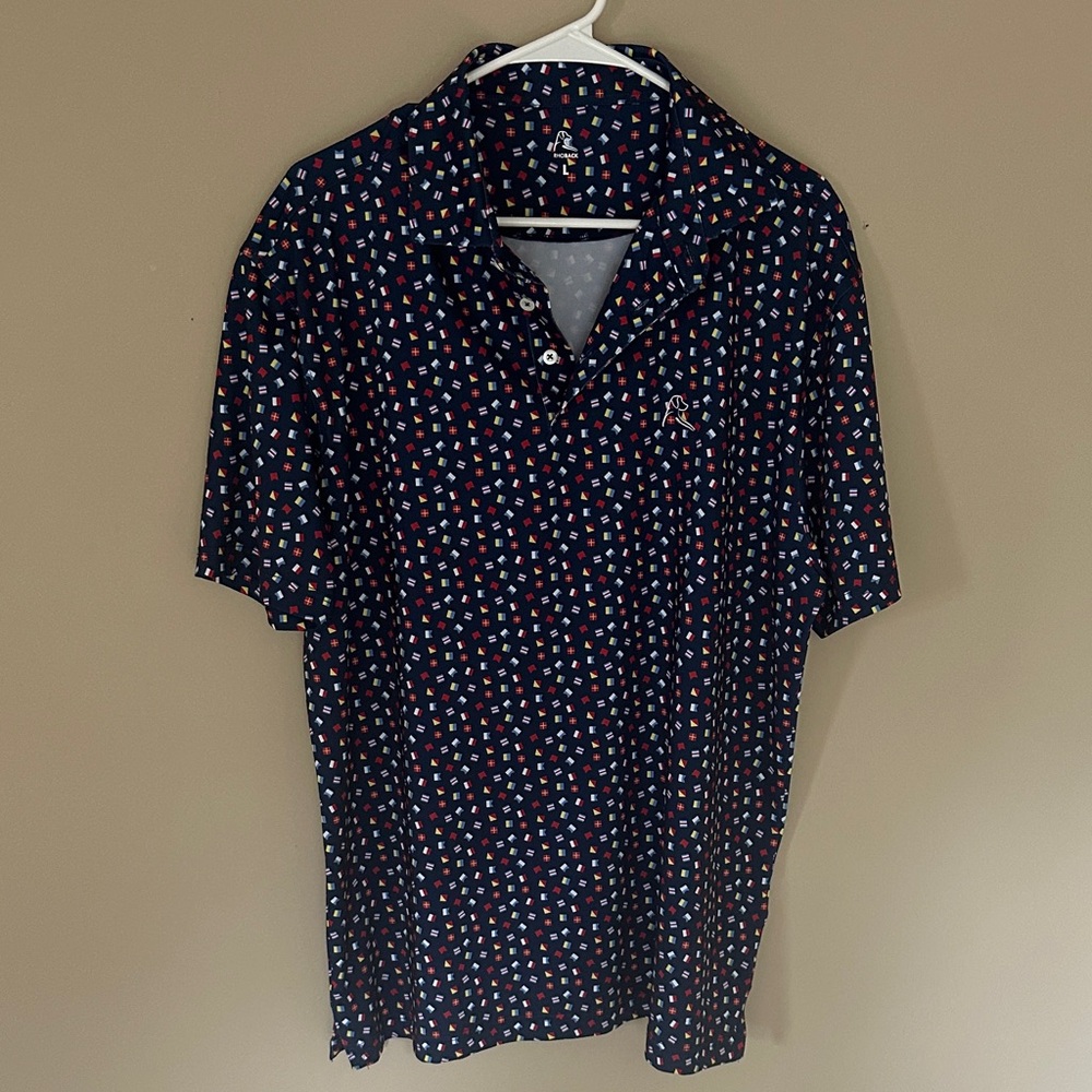 Rhoback Navy and Red Patterned Polo Shirt